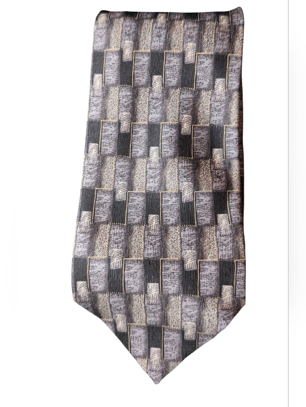 100% Silk Tie Gray Gold Geometric Louis Roth NWT Prom Wedding Homecoming Formal